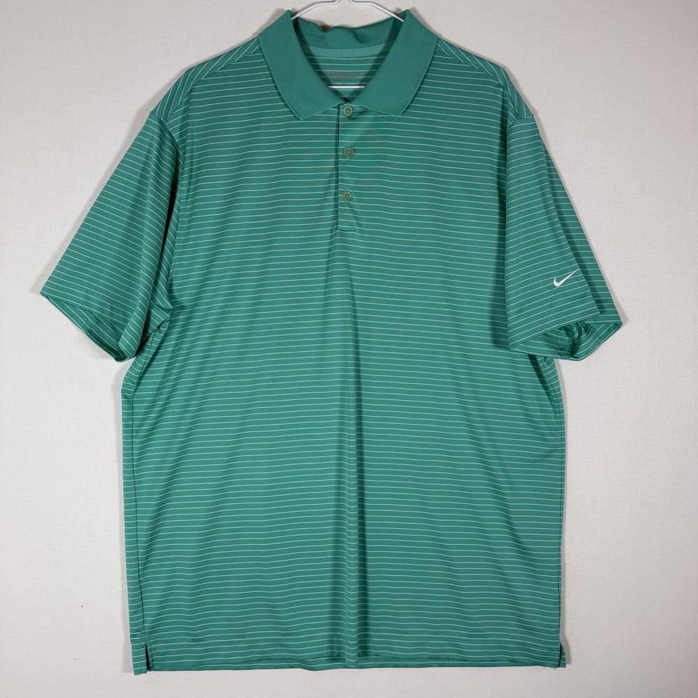 Nike Dry Fit Golf Polo Embroidered Logo Short Sleeve Striped Golfing Gear